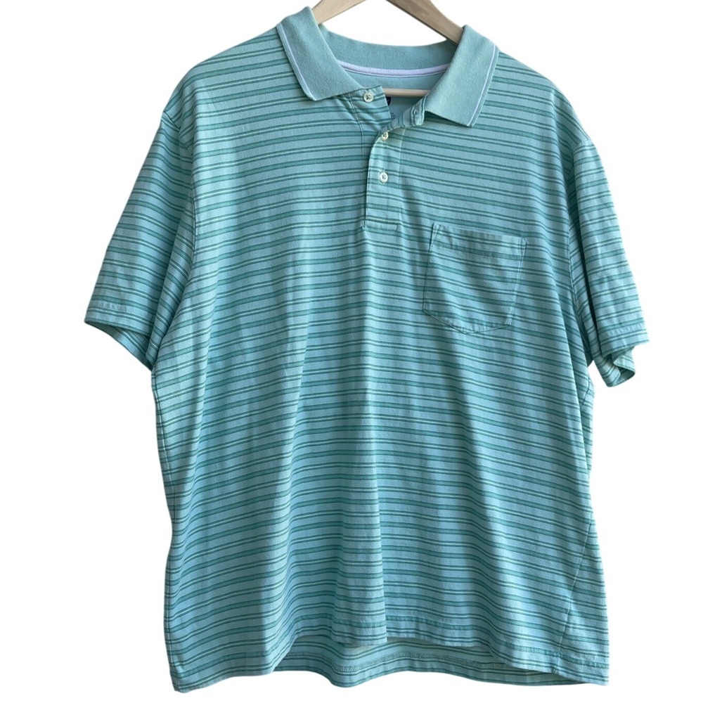 Saddlebred XL Striped Polo Shirt, Short Sleeve, Golf Casual, Aqua Green